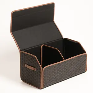 Foldable Eco Leather Car Trunk Organizer - Sticky Bottom- Holds Up to 30 lbs - Perfect for Long Road Trips With Kids, Picnics, Grocery Shopping