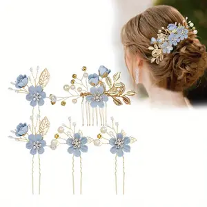 5 Pieces of Bridal Wedding Hair Accessories, Elegant Floral Hair Accessories, Suitable for Weddings, Dances, Celebrations, Parties and Other Occasions