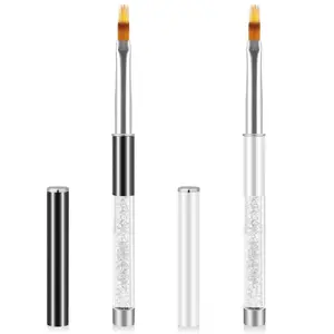 2 Pcs Nail Gradient Painting Brush Nail Art Brushes Ombre Nail Brush Manicure Tools with Rhinestone Handle UV Gel Polish Nail Drawing Pen for Nail Design
