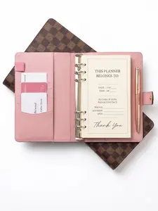 A5-sized calendar notebook with grid pattern (six-ring binding) - PU leather case