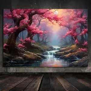 Cherry Blossom Tree Pattern Diamond Arts Colorful Painting Kit without Frame, 1 Set DIY 5D Diamond Arts Crafts Kit, Wall Art Decor for Home