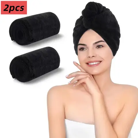 2pcs Super Absorbent Microfiber Hair Towels, Plopping Towel Curly Hair, 320GSM Soft Quick-Dry Hair Drying Cap, Curl Enhancing Textured Hair Wrap Turban, Easy Double Button Design for Bathroom Accessories, Holiday Gift