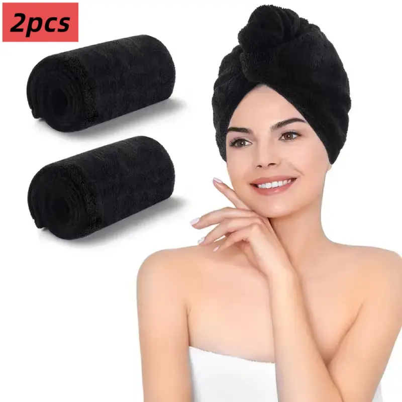 2pcs Super Absorbent Microfiber Hair Towels, Plopping Towel Curly Hair, 320GSM Soft Quick-Dry Hair Drying Cap, Curl Enhancing Textured Hair Wrap Turban, Easy Double Button Design for Bathroom Accessories, Holiday Gift