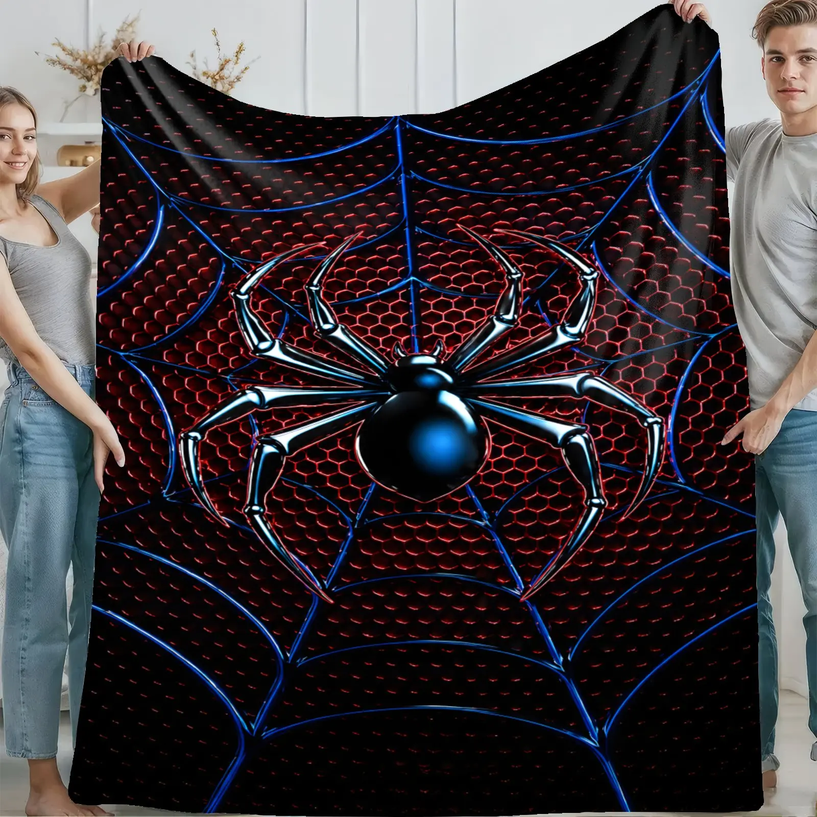 Spider Pattern Throw Blanket Red Blue Color Contrast Blanket for Home Office Camping Travel Room Decor TikTok Viral Blanket Aesthetic Home Decor Multiple Sizes Easy Clean Gift Idea for Spider Lovers Kids Teens Adults