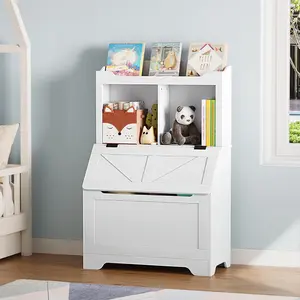 【GARVEE】Wooden Bookshelf and Toy Storage Organizer with Flip-Top Lid and Cubby Compartments, Perfect for Playrooms, Bedrooms, Nurseries, and School Spaces, Combining Practical Storage and Stylish Design