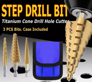 1/4 Shank HSS Titanium Nitride Coated Steel Step Quick Change Drill Bit Set - 3Pcs, Blue and Black