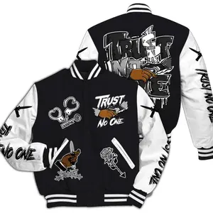 White Thunder 4s Varsity Jacket - Trust No One Graphic Sneaker Jacket W06