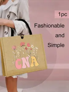 Printed Pattern Eco Friendly Reusable Jute Tote Bag Simple and Stylish Ideal for Daily Outings