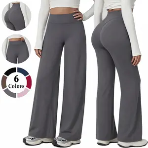 Wide Leg Yoga Pants Bottoms High Waist Stretch Solid Color Long Length For Women Casual Gym Workout Sweatpants 92% Polyester 8% Elastane Womenswear Sportswear Wideleg