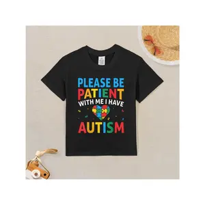 Please Be Patient I Have Autism Awareness Puzzle Heart Kids T-Shirt kid T shirt, 180g