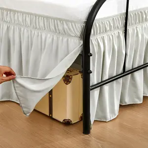 Light Grey Bed Skirt with Split Corners Queen Size 15 Inch Drop, Wrap Around Elastic Bedskirt, Dust Ruffle for Bed Base Machine Washable Easy to Install Bed Skirts