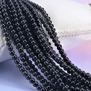 2-2.5mm Hole Black Onyx Smooth Round Beads 6mm 8mm 10mm Jewelry Making 8 Inch Strand