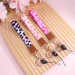 Leather Cell Phone Leather Wrist Lanyard for ID Card Holder Cute Polyester Teacher Wristlet Lanyard Accessories Gift