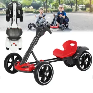 Kids' Electric Go Kart (2-5 Yrs, Red) - Foldable 4-Wheel Ride-On Toy with 390 Motor, 3H Endurance, 3.73Mph Speed, Adjustable Seat, Educational Function, Tricolor Lights, Music, Balance Feature, Easy Assembly, 66Lbs Capacity, Powerful Safety Features