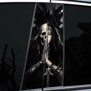 2Pcs Scary Skull Creative Pattern Car B Pillar Sticker - Soft Light, Lightning - Durable PVC Sticker, Car Pillar Sticker, Sticker For Cars, For Vehicle Windows - Car Lovers Decoration, Art Personalization, Car Stickers