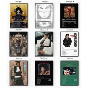 Michael Jackson Collection Of 9 Album Posters, Classic Pop King Discography Tracklist Art, Sophisticated Music Room Decor, Exclusive Wall Art, Unframed Print Only