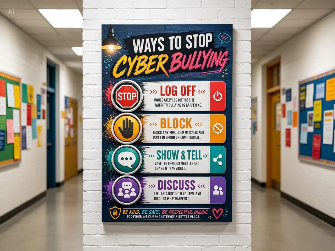 Cyberbullying Prevention Poster, Anti Bullying Poster for Kids, Stop Cyberbullying Classroom Decor, Internet Safety Poster, Digital Citizenship Wall Art, School Counselor Decor, Online Safety Rules, Bullying Prevention Sign