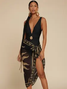 Curvvvy Women’s 2-Piece Deep V One-Piece Style Swimsuit – Shiny Star Bikini, High Waist Sexy Beachwear Set