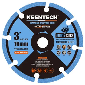 KEENTECH 3 x 3/8 Inch Diamond Cut Off Wheel for Metal Cutting, Compatible with Die Grinder