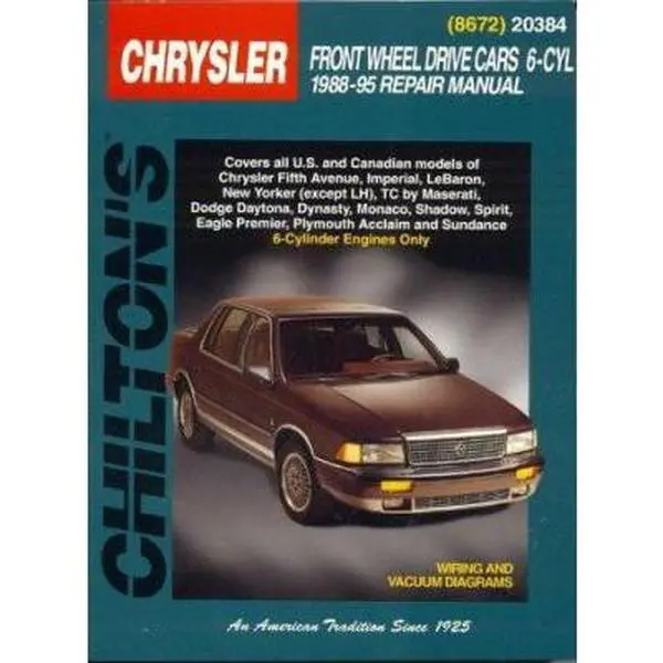 Used Chilton Chrysler 6-Cylinder Front-Wheel Drive Cars 1988-95 Repair Manual - The Nichols/Chilton, Do-It-Yourself Automotive Repair, Simple Step-by-Step Procedures, Trouble Codes: Electronic Engine Controls (English Paperback), Chilton Automotive Books;