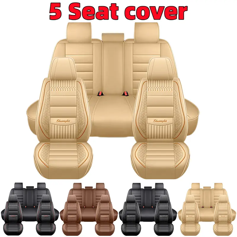 Breathable Auto Accessory Car Seat Cover - Water-Resistant, Stain-Resistant, Easy to Clean, PU Leather, Fully Wrapped for Five Seats, Front & Rear Rows, Comfortable
