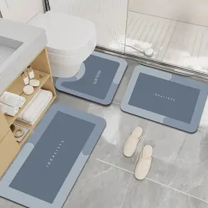 Diatomaceous Earth Bath Mat 3 Piece Set U Shaped Toilet Mat Absorbent Fast Drying Bathroom Floor Mat Non Slip Waterproof Modern Minimalist