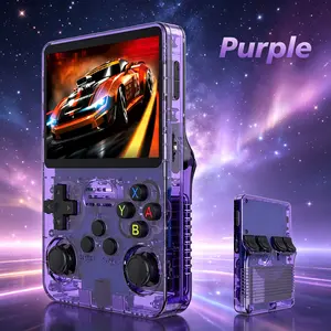 R36S Retro Video Handheld Linux Gaming Console with 3.5-inch IPS Screen 3000mAh Battery 64G Preloaded Games Purple Edition Compact Stylish Ideal for Christmas Gifts Portable Game Console Protection