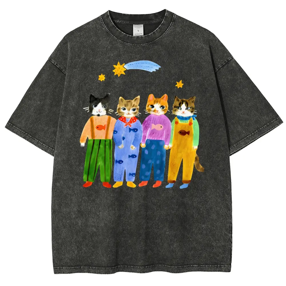 Retro Hand Painted Funny Cats In Overalls Graphic Vintage Tee 90s Graphic Tees Men's t Shirts Graphic Tee t Shirts Funny Graphic Tee Good Graphic Tees Men's Graphic Tees Streetwear Outfits Men Vacation Outfits Oversized Tshirt Men street style tee casual