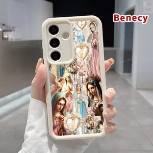 Virgin's Devotion Tapestry Pattern TPU Phone Case Compatible with Galaxy S23 Ultra S24 Plus S25 S22+ Shockproof Full Camera Protection Durable Slim Silicone Cover Smartphone Casing