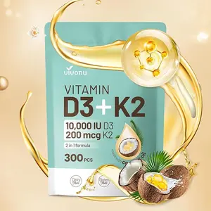 Vitamin D3 K2 10000 IU with MK7-300 Virgin Coconut Oil Softgels, 2 in 1 Vitamins D & K Complex | Vitamina D3 con K2 | Supports Calcium Absorption, Bone, Immune, & Heart Health – Easy to Swallow