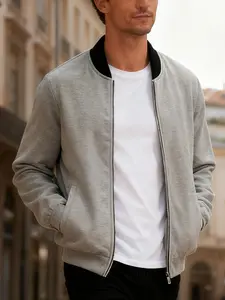 Men's Spring Fall Plus Size Zipper Shirt, Casual Vintage Jacket, Simple Daily Wear, Men's Baseball Jacket with Pockets