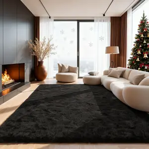 Soft Shag Rugs For Bedroom, Black Fluffy Shaggy Rugs For Living Room Nursery, Luxury Modern Plush Carpet Girls Boys Kids Room Dorm Indoor Home Decor, Upgrade Non-Slip,Christmas Gift.