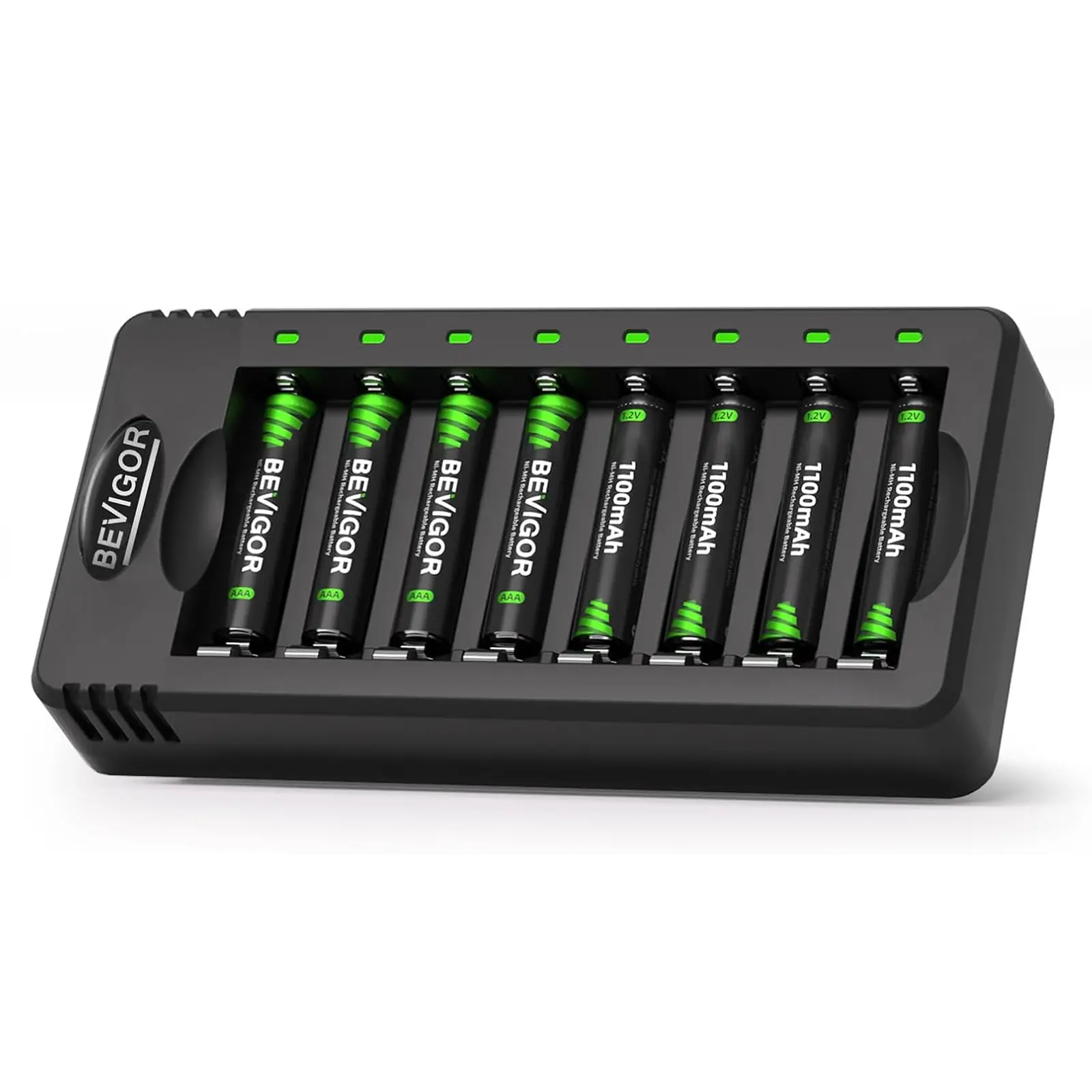 Rechargeable AAA Batteries with Charger, 8/24 Pack 1100mAh Low Self Discharge Triple A Batteries with 8 Bay AA AAA Smart Battery Charger for Ni-MH Ni-CD, Independent Slot