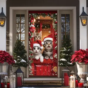 1 piece Christmas door decoration,three cute cat door hanging ornaments, Christmas atmosphere props, suitable for welcome decorations at Christmas doorways