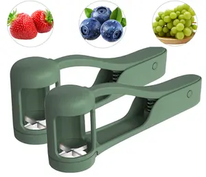 Grape Cutter for Toddlers 1-3, Grape Slicer Kitchen Gadget for Vegetable Fruit Salad Cake Decor, Stainless Steel Baby Grape Quarter Cutter Tool for Cherry Tomato Strawberry Blueberry - Green