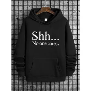 Men’s letter-print drawstring hoodie, regular-fit casual long-sleeve pocket hoodie, fashionable essential hoodie, tomboy-style menswear, casual loose sweatshirt GARMENTARY