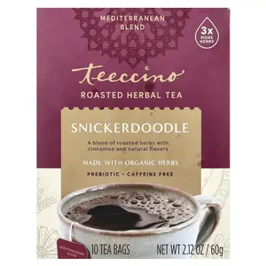 Teeccino Roasted Herbal Tea, Snickerdoodle, Caffeine Free, 10 Tea Bags, 2.12 oz (60 g)