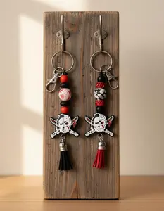 Handmade Horror Movie Accessory with Durable Beads and Metal Keyring Perfect for Halloween Lovers Jason Inspired Beaded Keychain