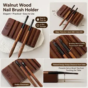 Walnut Wood Nail Brush Holder – 6 Slot Organizer, Multi-Groove Design, Elegant & Practical Nail Tool Stand