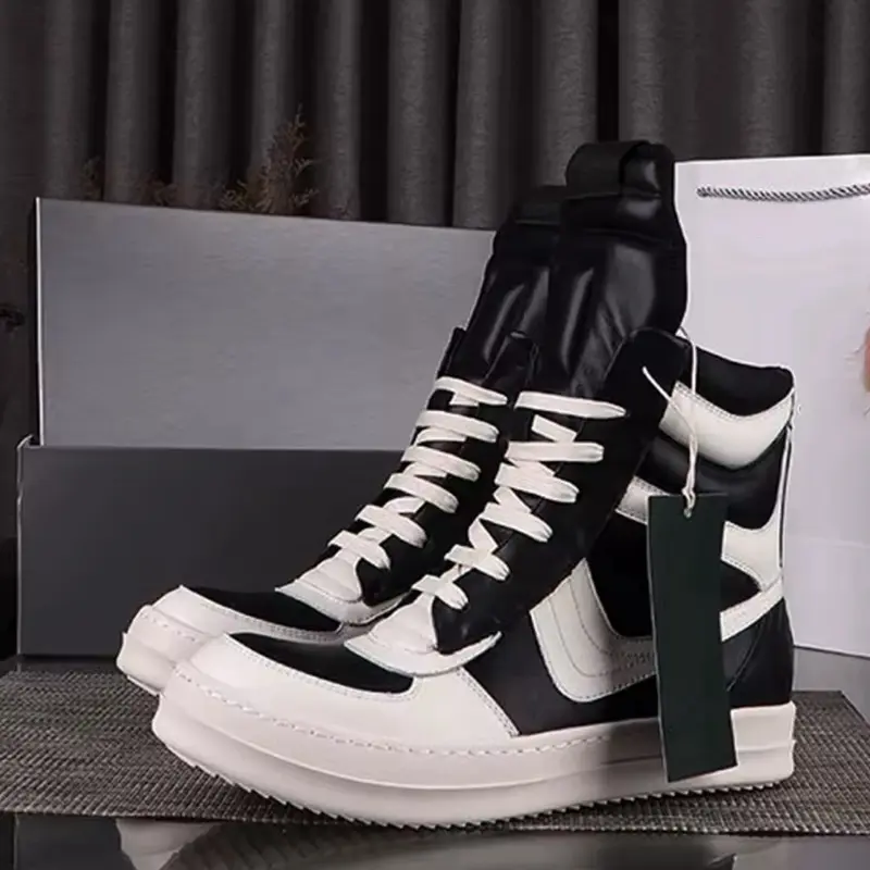 New Rick Owen GeoBasket  Leather High Top Shoes