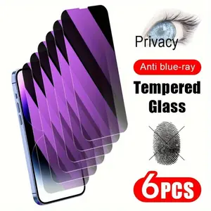 6pcs For iPhone 16/16 pro/15 Pro Max/15 plus Anti-blue Light Privacy Protective Tempered Glass 14/14 plus/14 pro/14 pro max/13/13 Mini/13 pro/13 pro max/12/12 Mini/12 pro/12 pro max/X/XR/XS/XS Max/11/11 pro/11 pro max screen protector