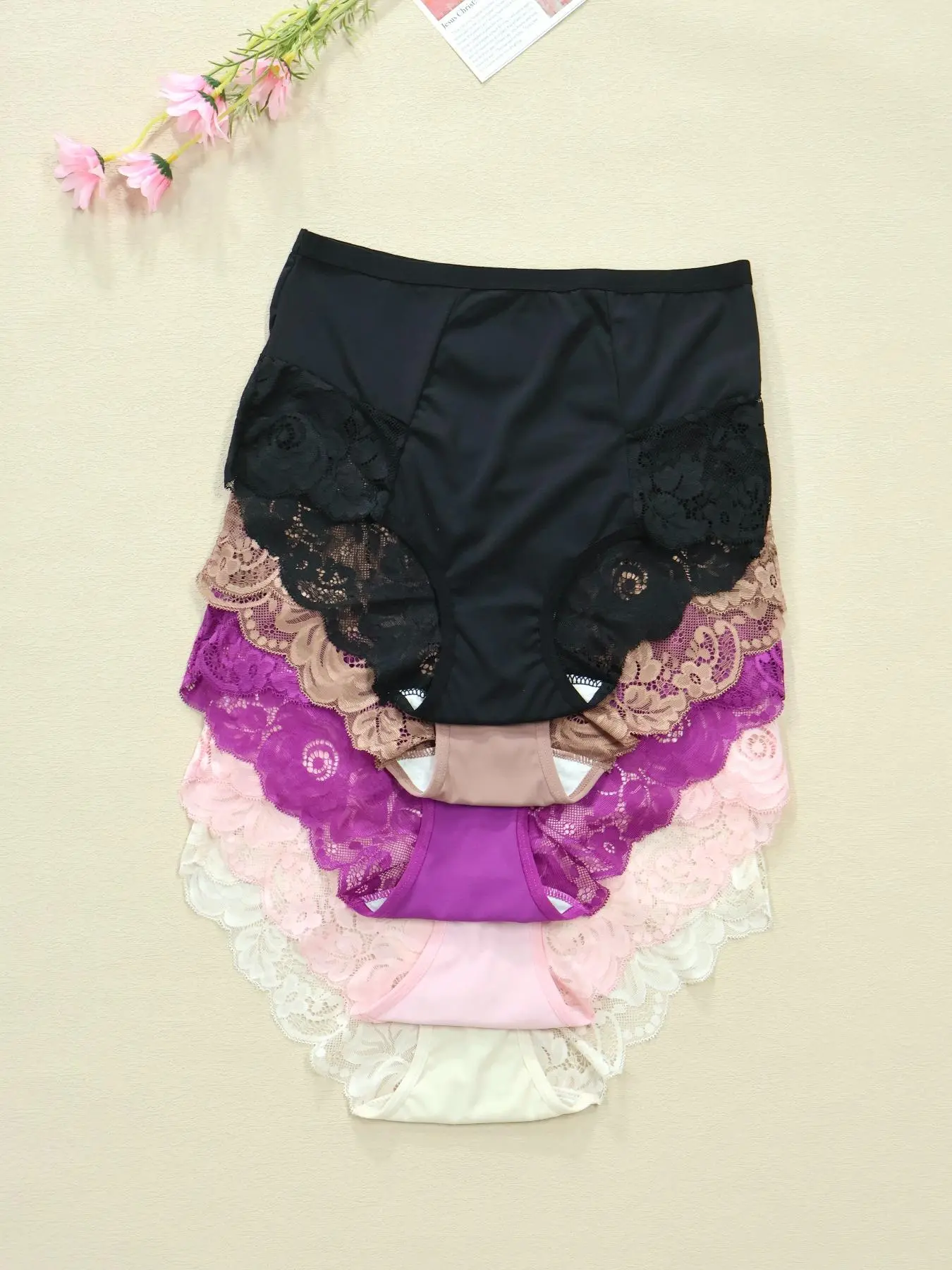 Women's Floral Lace High Waist Nylon Panty, Breathable Comfy Knicker for Daily Wear, Ladies Underwear for All Seasons