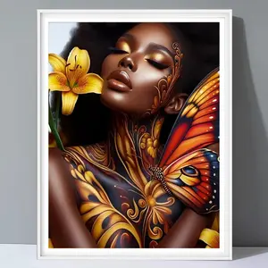 Women Portrait Mosaic Diamond Arts Colorful Painting Kit without Frame, Full Round Diamond Mosaic with Tools, Room Wall Decoration, Diamond Painting Kits