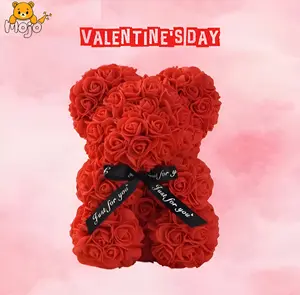 Red Rose Bear for Home Decor - Cute Bear in White & Pink - Ideal for Home Decor, Rose Flower Bear-Hand Made Rose Teddy Bear, Teddy Bear with Rose, Everlasting Rose flower with Ribbin Bowknot for Home Decor, Bedroom Flowers Decor Accessories