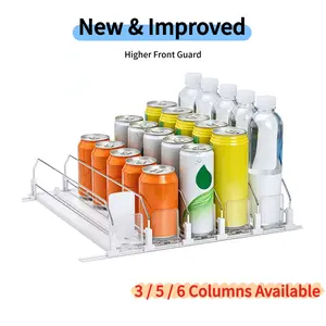 Fridge Beverage Organizer - Self-Pushing Auto-Feed Soda Can Dispenser Rack for 12oz/16oz Drinks, Adjustable 3/5 Row, Fridge Organization, Refrigerator Shelf Storage Solution
