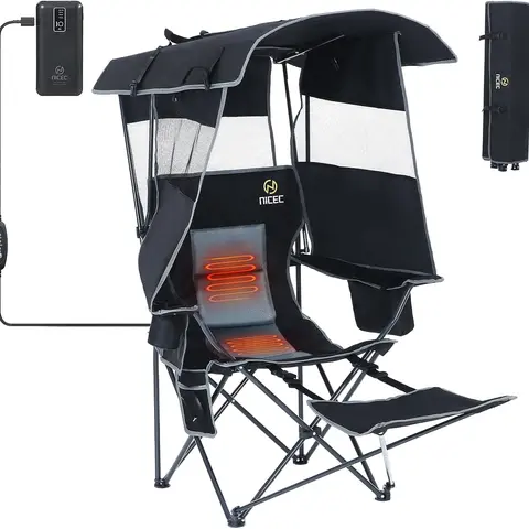 Nice C Chair with Canopy, Heated Camping Chair with Battery, Outdoor Sports Chairs with Shade, Heated Folding Umbrella Chairs, with Removable Footrest (1-Pack)