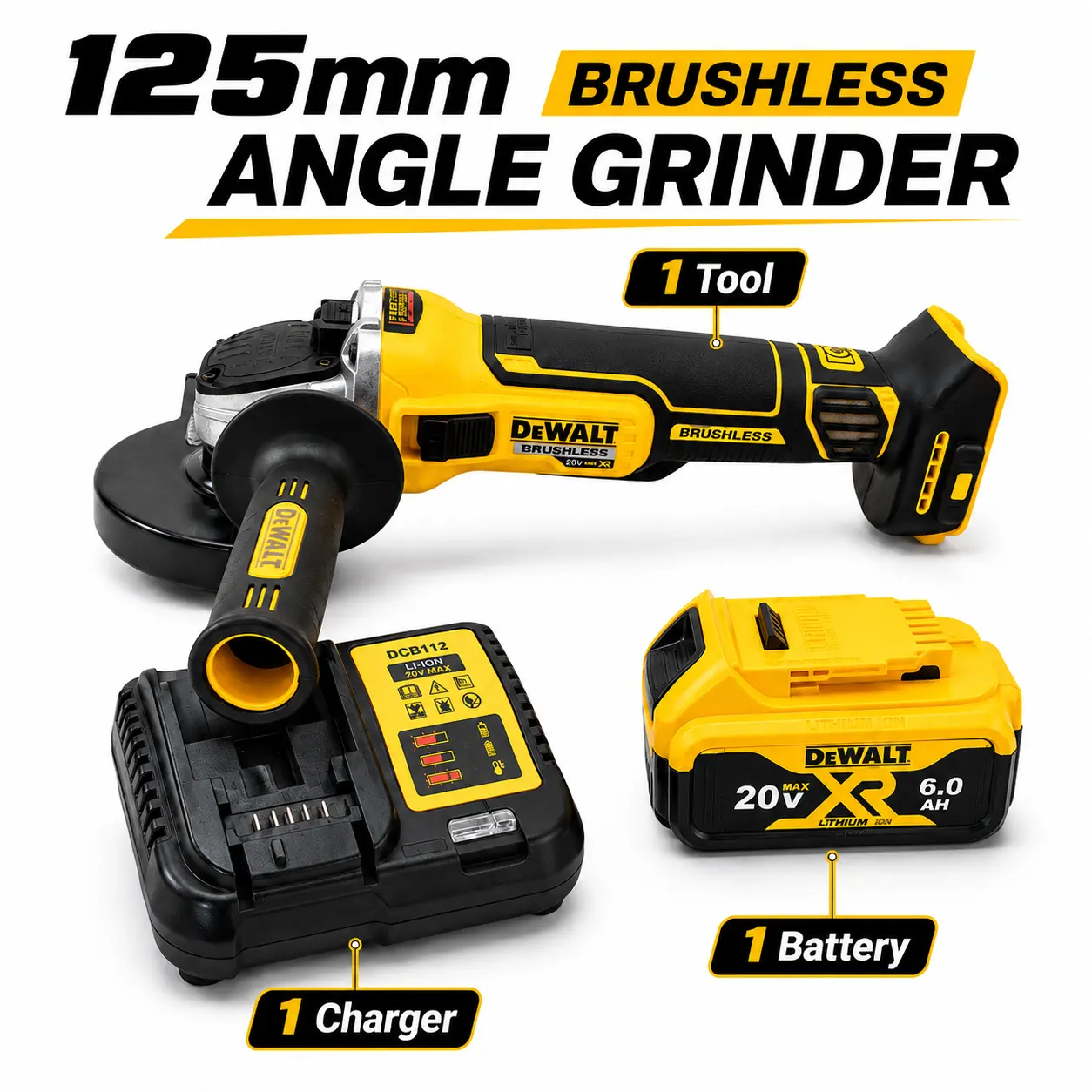 Dewalt DCG405NT 20V MAX Brushless Cordless Angle Grinder Power Tool - 125mm, 9000RPM, Brushless Smooth Operation, Cordless Freedom, Polish+Cut Ready, Power Tools