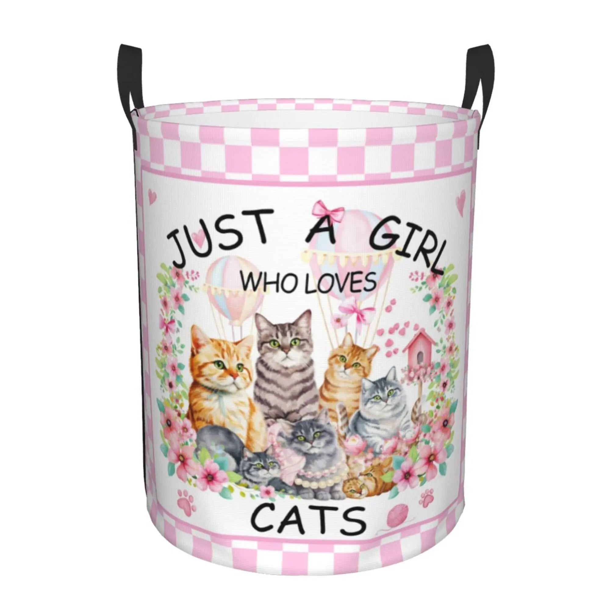 Cute Cat Pattern Laundry Tote Bag - Foldable Storage Hamper with Handles, Colorful Oxford Cloth Organizer for Toys/Clothes, 19.6" x 15.7" for Home/Bedroom/Bathroom