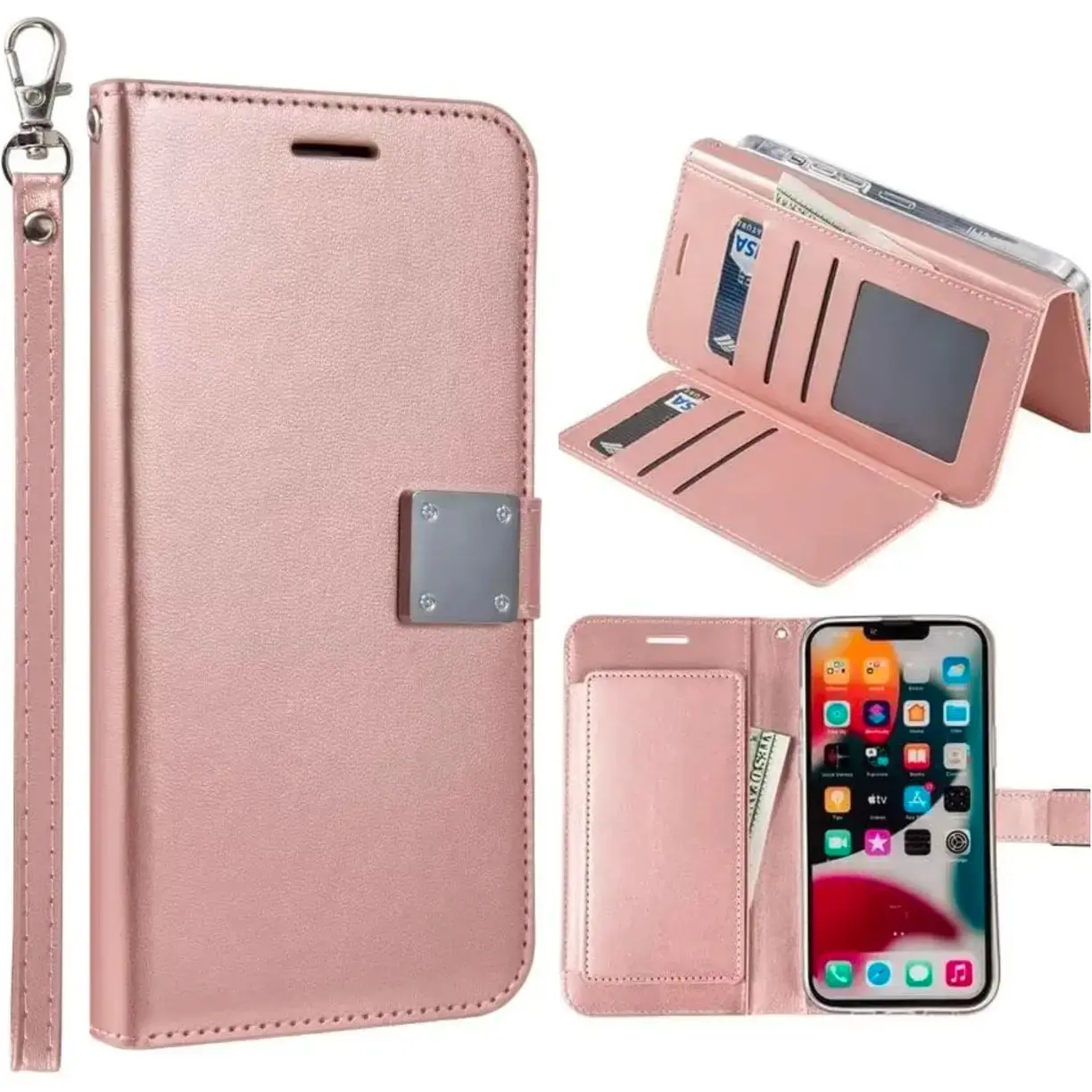 Entronix Folio Wallet Case for iPhone XR, Leather Wallet & Lanyard Bumper Cover, Protective Protection Card Shell