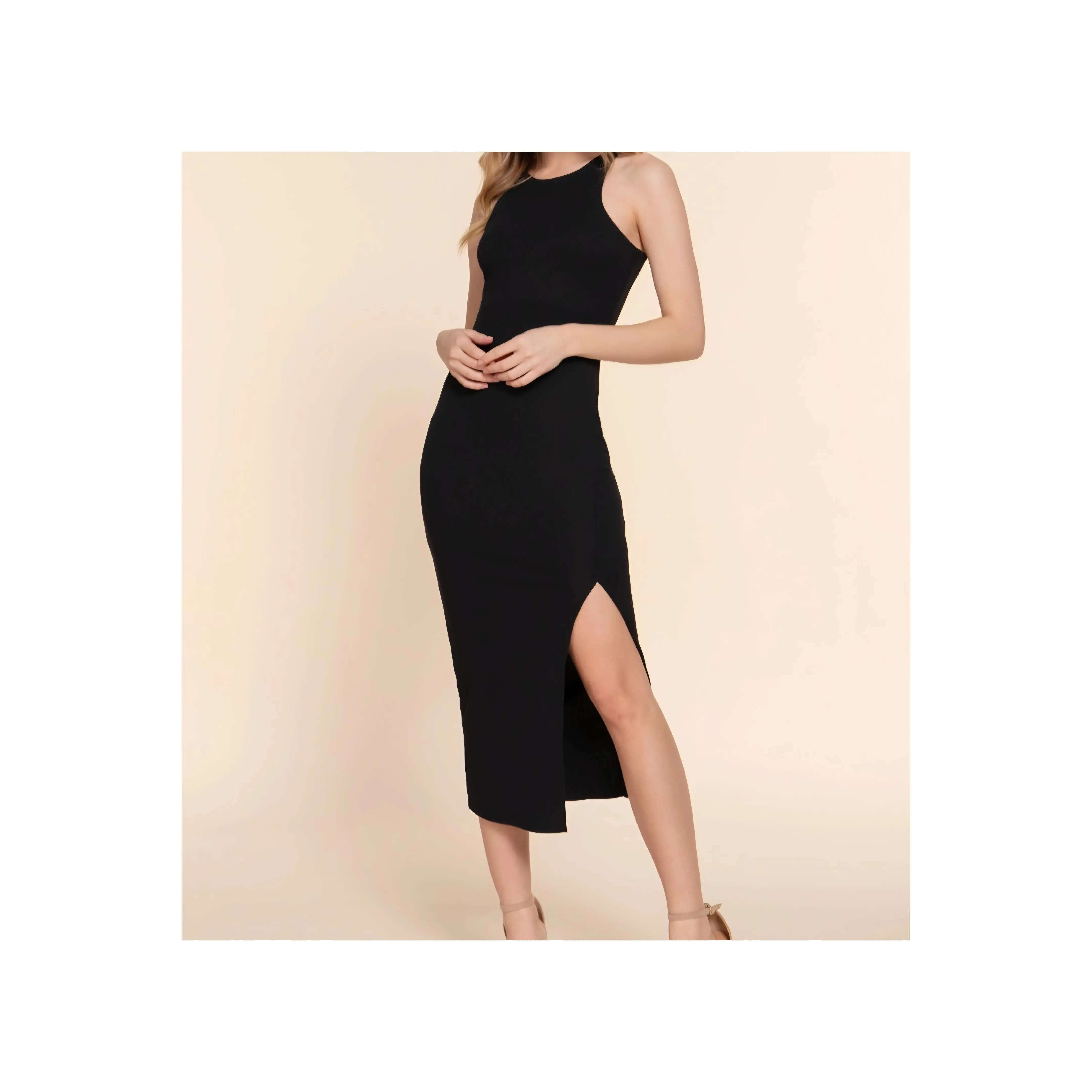 Halter Neck Side Slit Long Dress - TikTok Shop Halter Neck Side Slit Long Dress - TikTok Shop